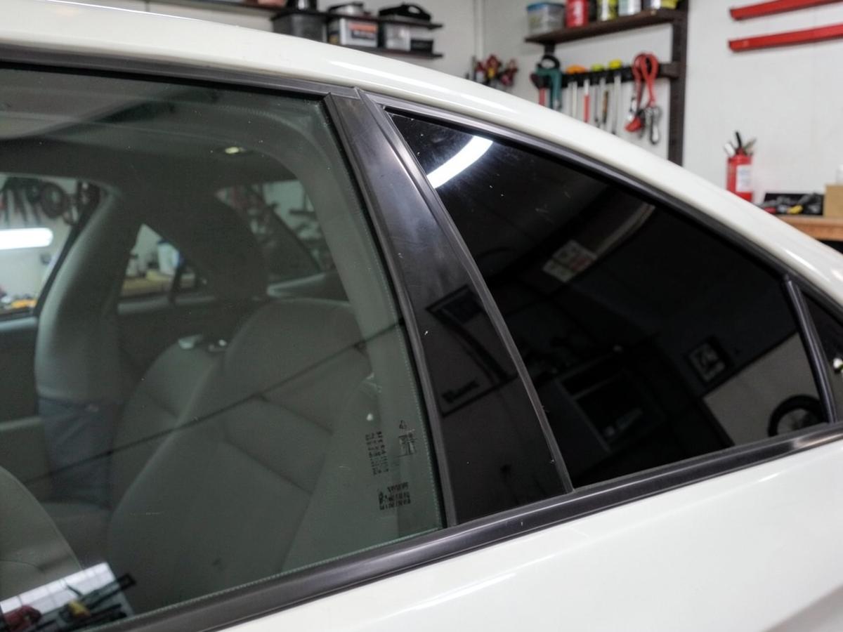 Car side glass half tinted and half clear, showing the difference