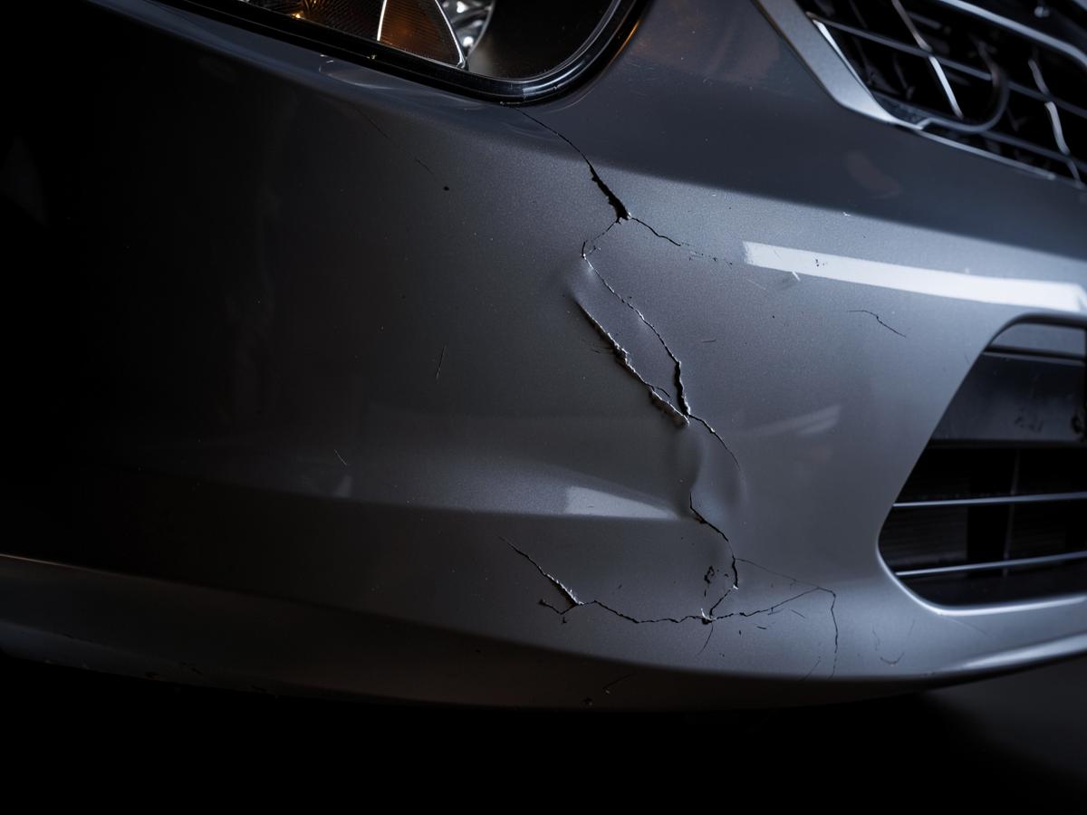 Front bumper with chipped paint beside a section protected by film